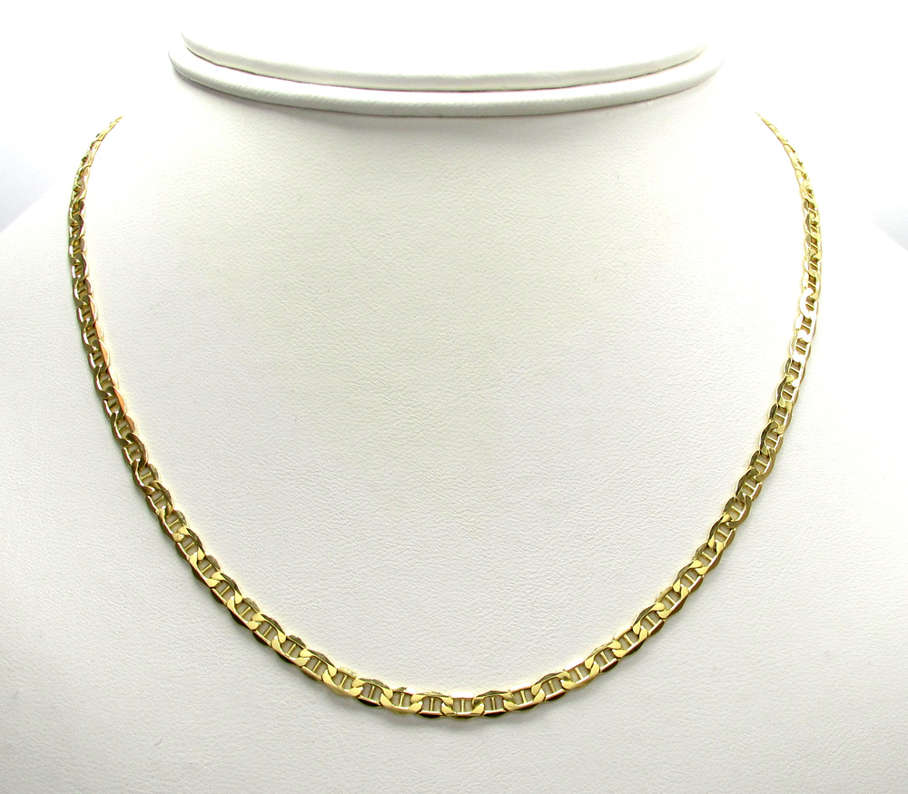 10k yellow gold skinny puffed mariner chain 20-26 inch 3.5mm 