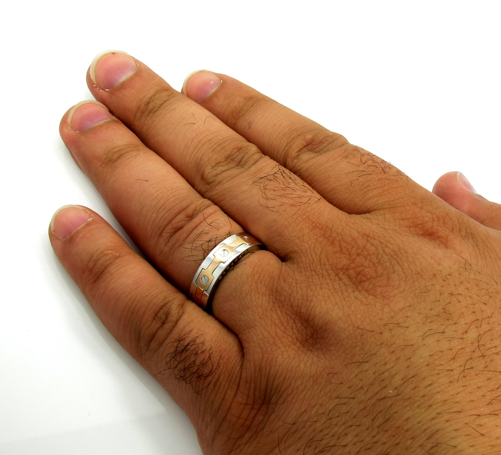 Mens baraka 18k white & rose gold screw ring - Image 4