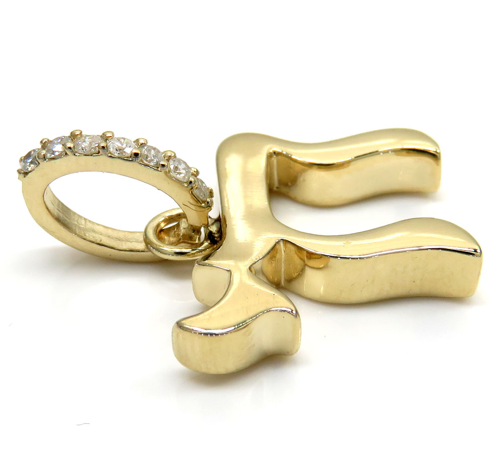 14k yellow gold 3d solid jewish chai pendant .09ct