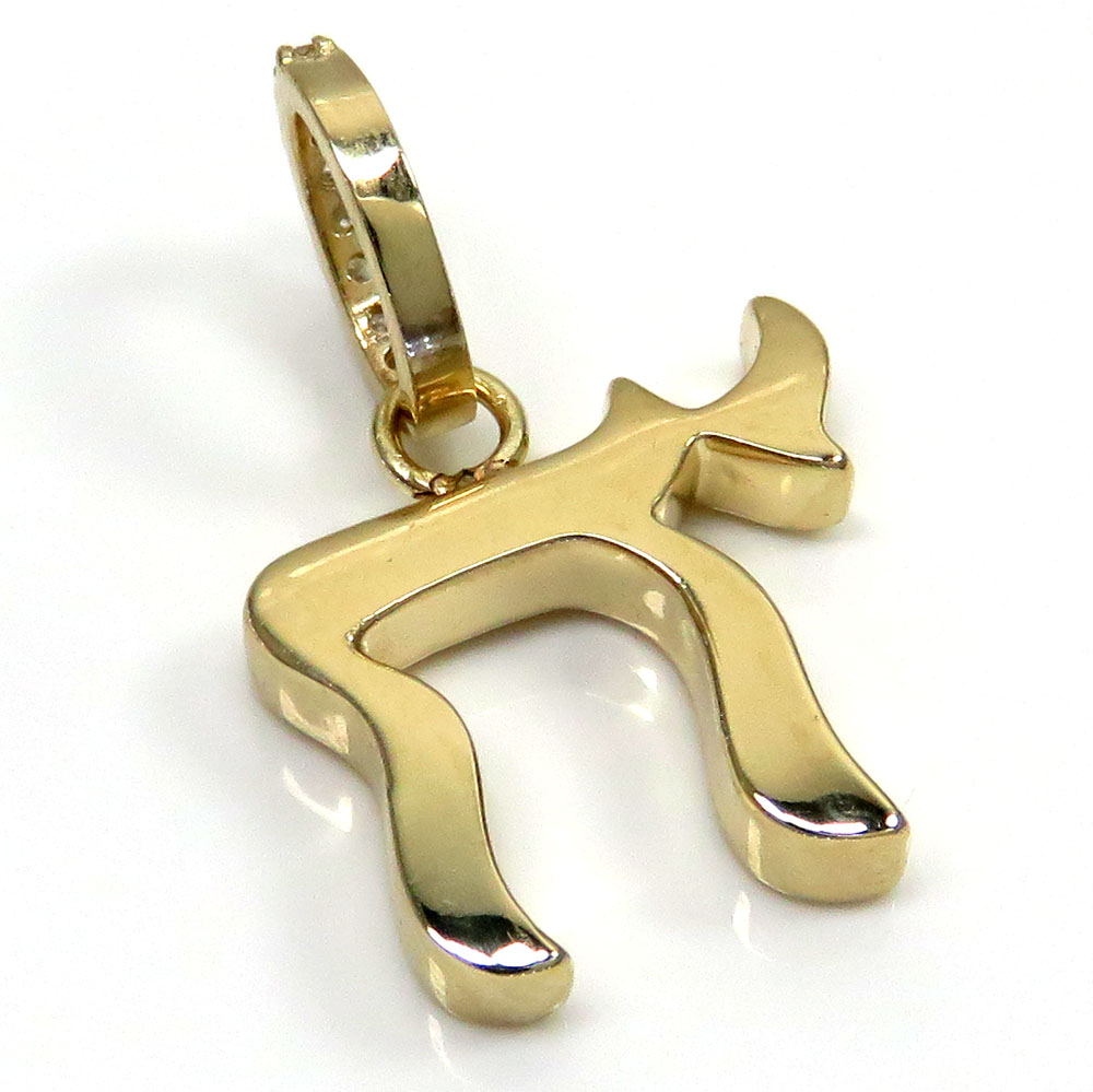 14k yellow gold 3d solid jewish chai pendant .09ct