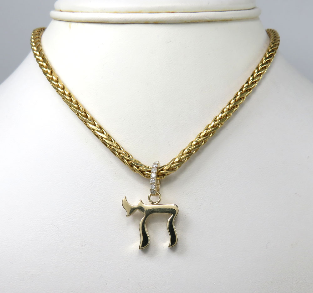 14k yellow gold 3d solid jewish chai pendant .09ct - Image 6