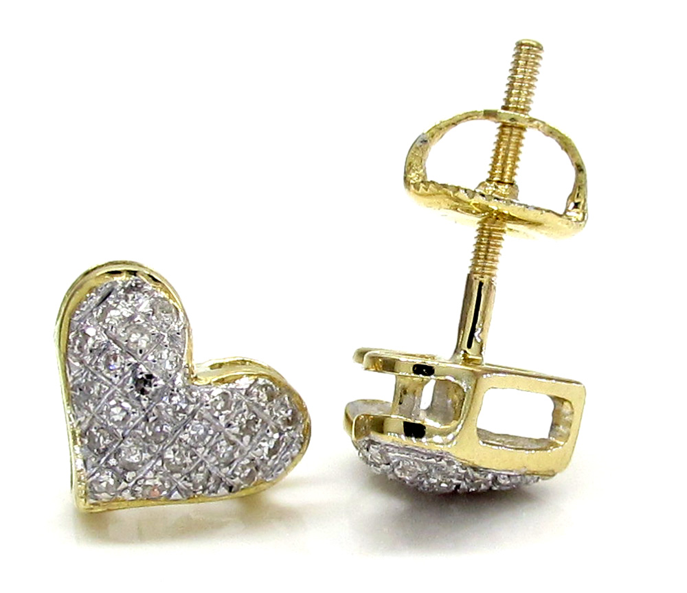 10k yellow and white gold mini ladies heart earrings 0.23ct