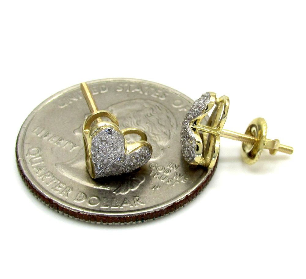10k yellow and white gold mini ladies heart earrings 0.23ct - Image 3