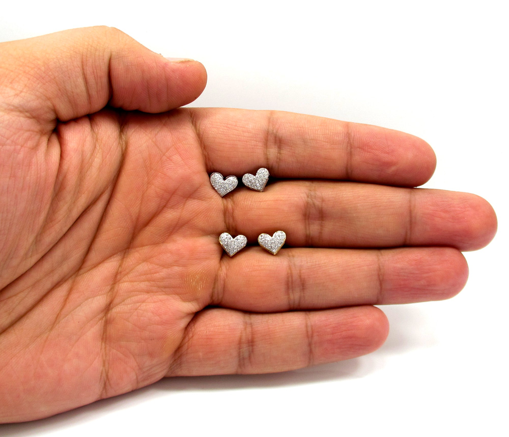 10k yellow and white gold mini ladies heart earrings 0.23ct - Image 4