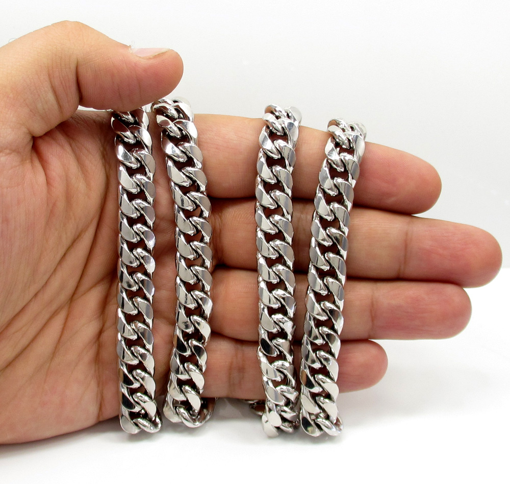 10k white gold thick hollow puffed miami chain 26-30 inch 11mm