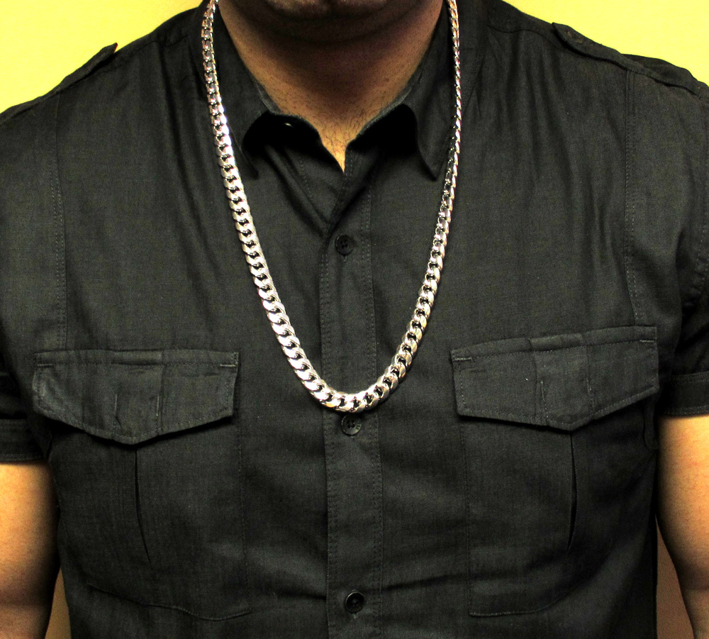 10k white gold thick hollow puffed miami chain 26-30 inch 11mm