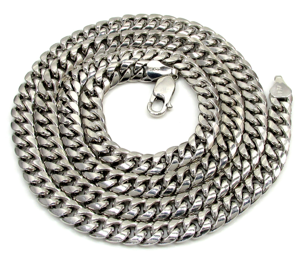 10k white gold hollow puffed miami chain 24-30 inch 6mm