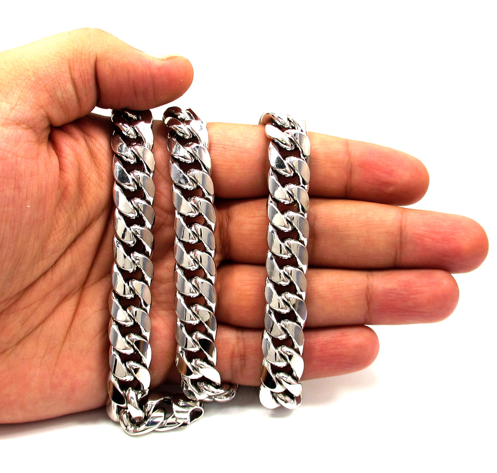 10k white gold super thick hollow puffed miami chain 26-30 inch 13mm