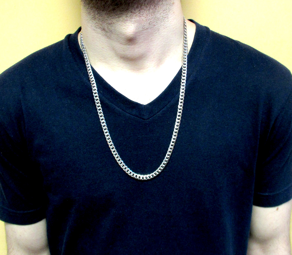 10k white gold hollow puffed miami chain 20-26 inch 6.7mm
