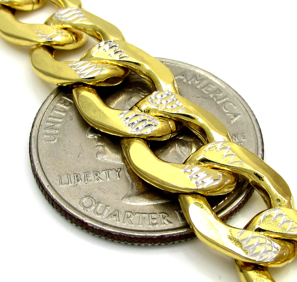 10k yellow gold thick diamond cut two tone cuban bracelet 9 inch 11mm - Image 3