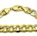 10k yellow gold thick diamond cut two tone cuban bracelet 9 inch 11mm