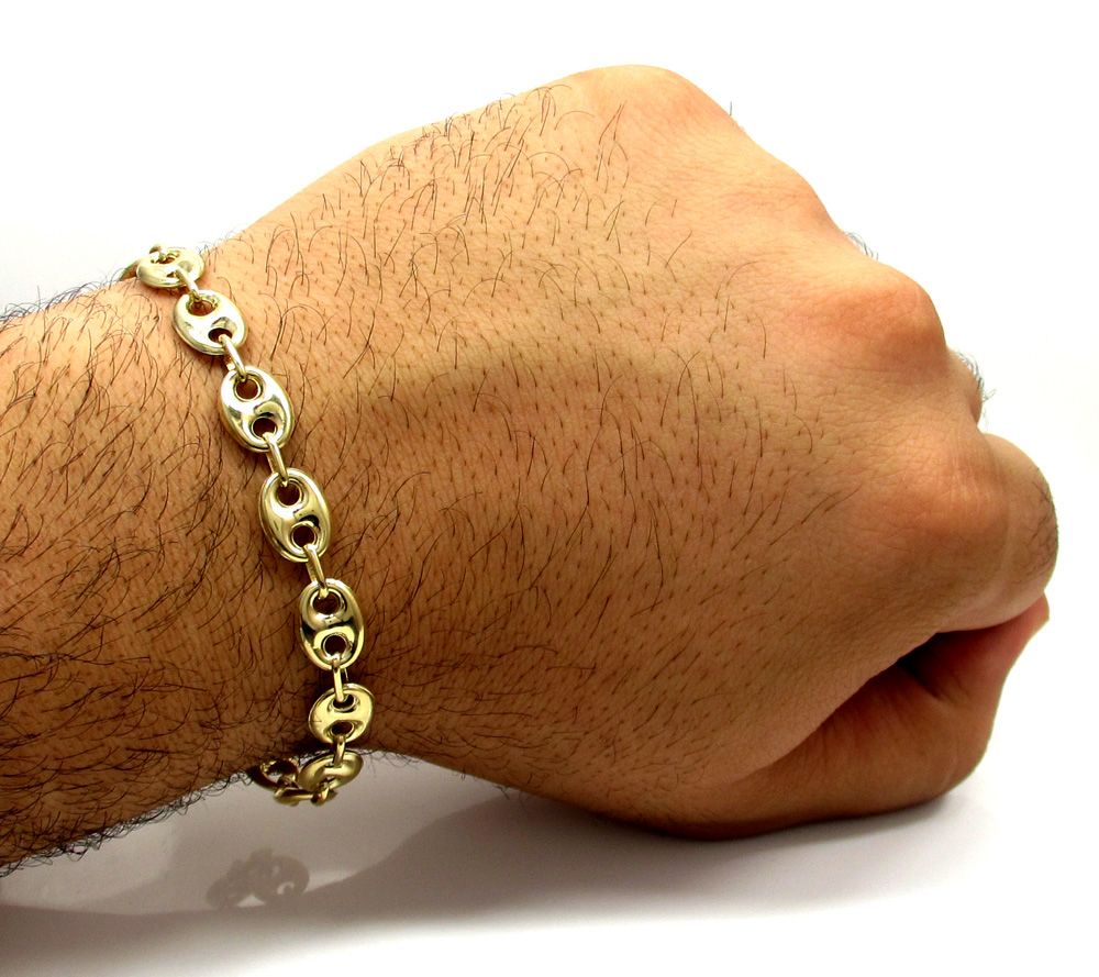 10k yellow gold puffed gucci hollow bracelet 8.5 inch 9mm