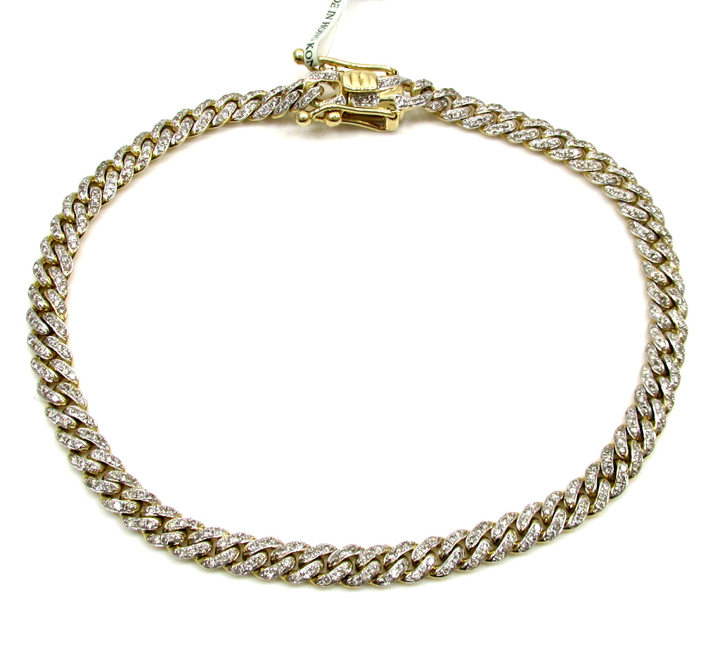 10k solid yellow gold skinny diamond miami bracelet 8.5 inch 5mm 2.01ct