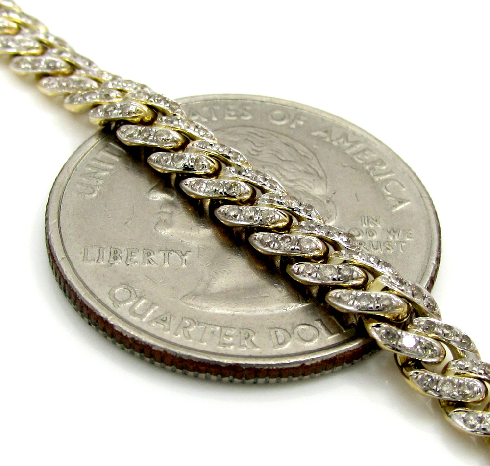 10k solid yellow gold skinny diamond miami bracelet 8.5 inch 5mm 2.01ct