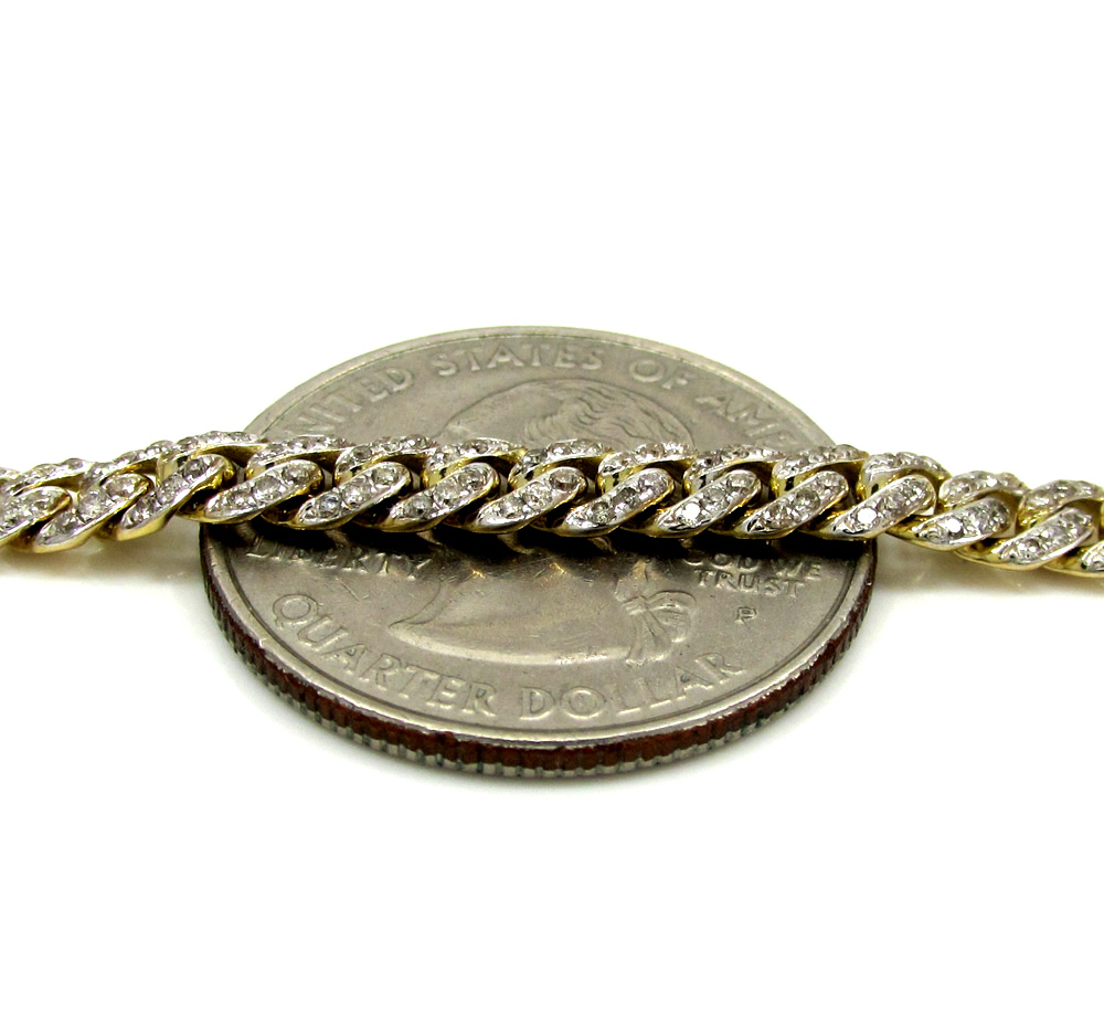10k solid yellow gold skinny diamond miami bracelet 8.5 inch 5mm 2.01ct