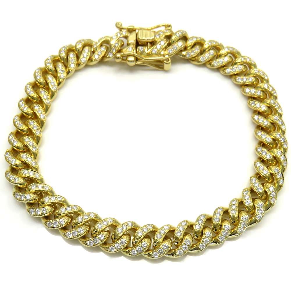 10k solid yellow gold thick diamond miami bracelet 8.50 inch 9mm 7.20ct