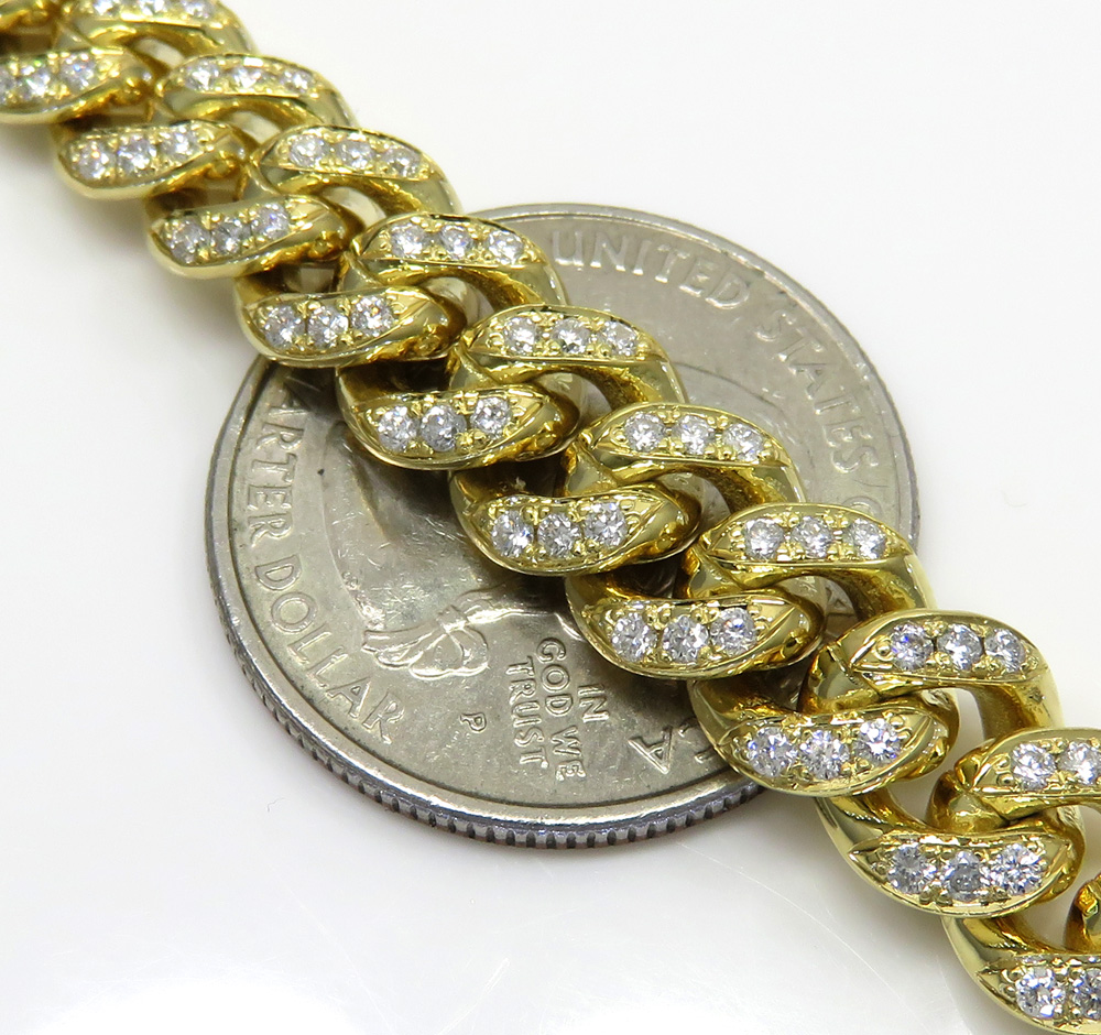 10k solid yellow gold thick diamond miami bracelet 8.50 inch 9mm 7.20ct
