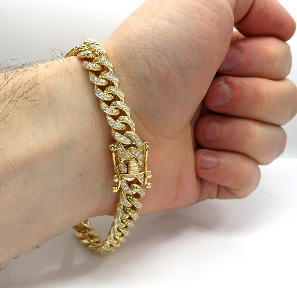 10k solid yellow gold thick diamond miami bracelet 8.50 inch 9mm 7.20ct