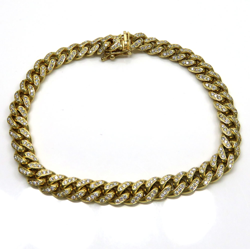 10k solid yellow gold diamond miami bracelet 8.5 inch 7mm 2.02ct