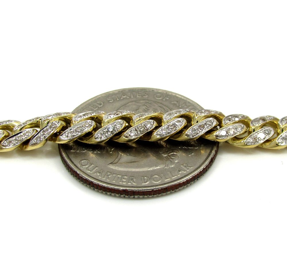10k solid yellow gold diamond miami bracelet 8.5 inch 7mm 2.02ct