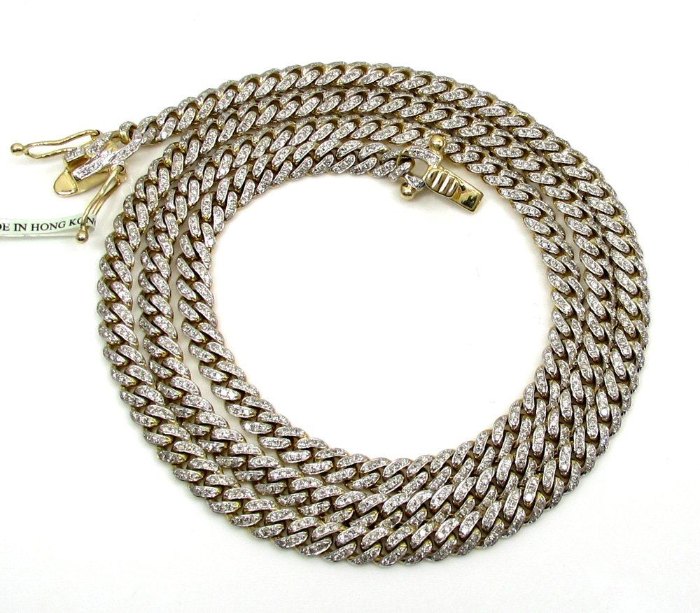 10k solid yellow gold skinny diamond miami chain 24-26 inch 5mm 5.52ct - Image 2