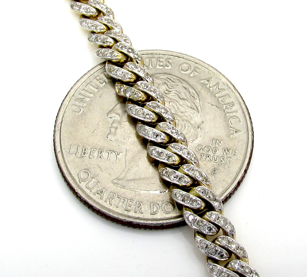 10k solid yellow gold skinny diamond miami chain 24-26 inch 5mm 5.52ct