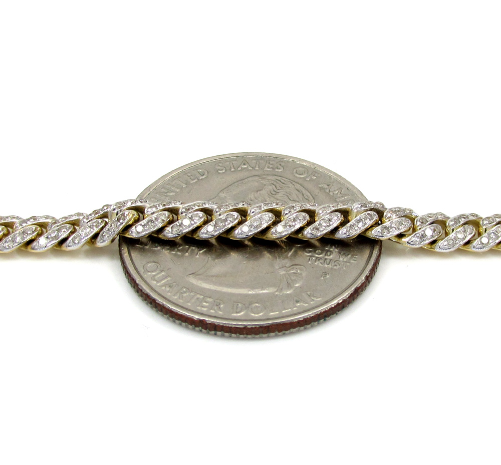 10k solid yellow gold skinny diamond miami chain 24-26 inch 5mm 5.52ct