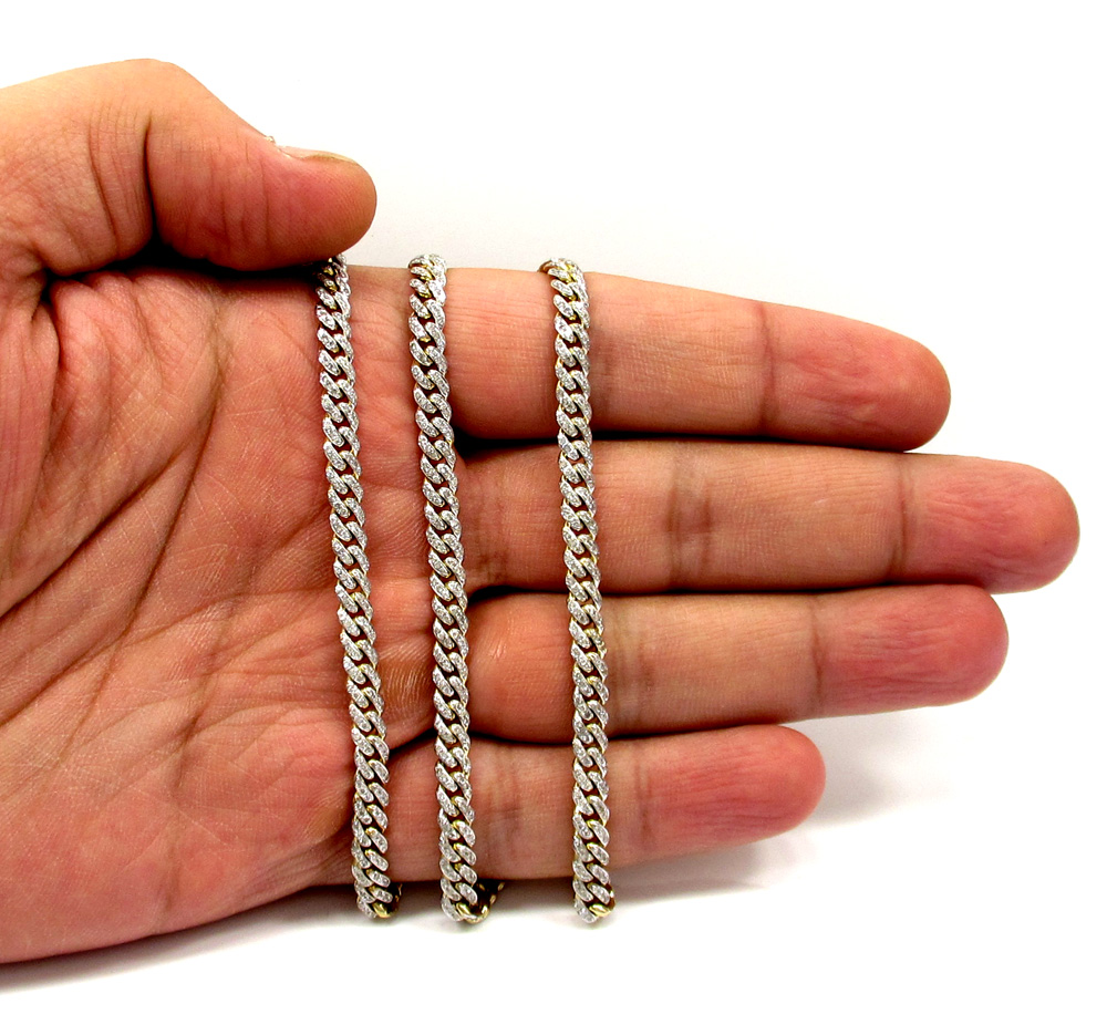 10k solid yellow gold skinny diamond miami chain 24-26 inch 5mm 5.52ct