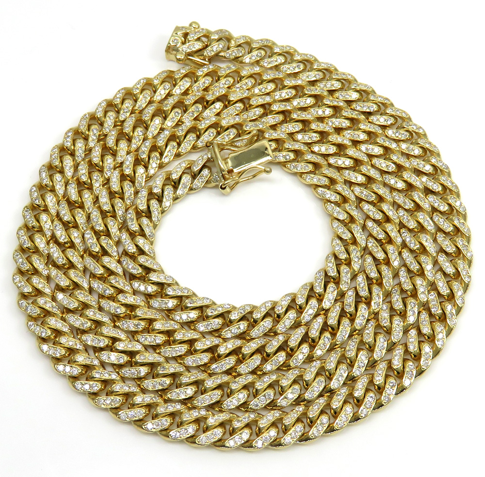 10k solid yellow gold diamond miami chain 20-26 inch 6mm 6.40ct