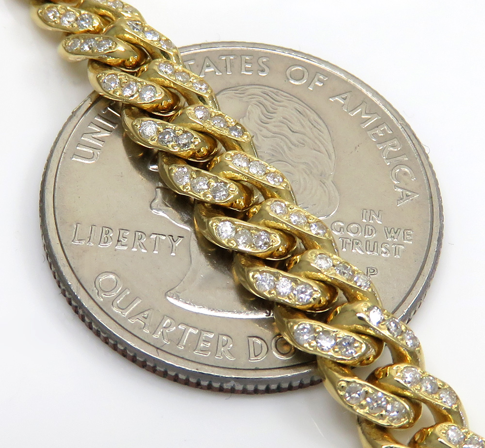 10k solid yellow gold diamond miami chain 20-26 inch 6mm 6.40ct