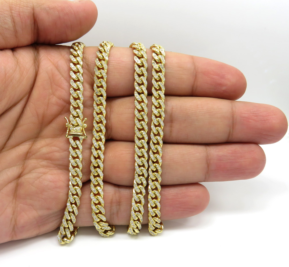 10k solid yellow gold diamond miami chain 20-26 inch 6mm 6.40ct