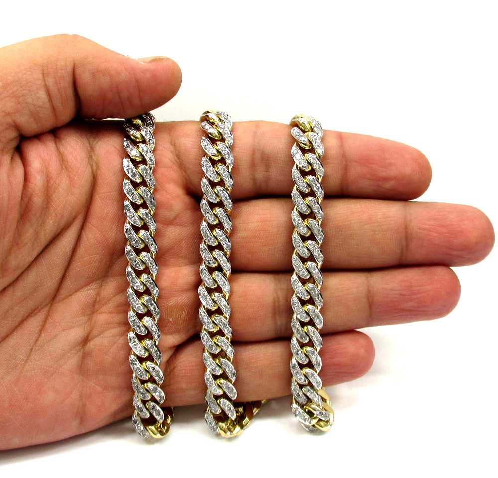 10k solid yellow gold thick diamond miami chain 26 inch 9.2mm 18.52ct