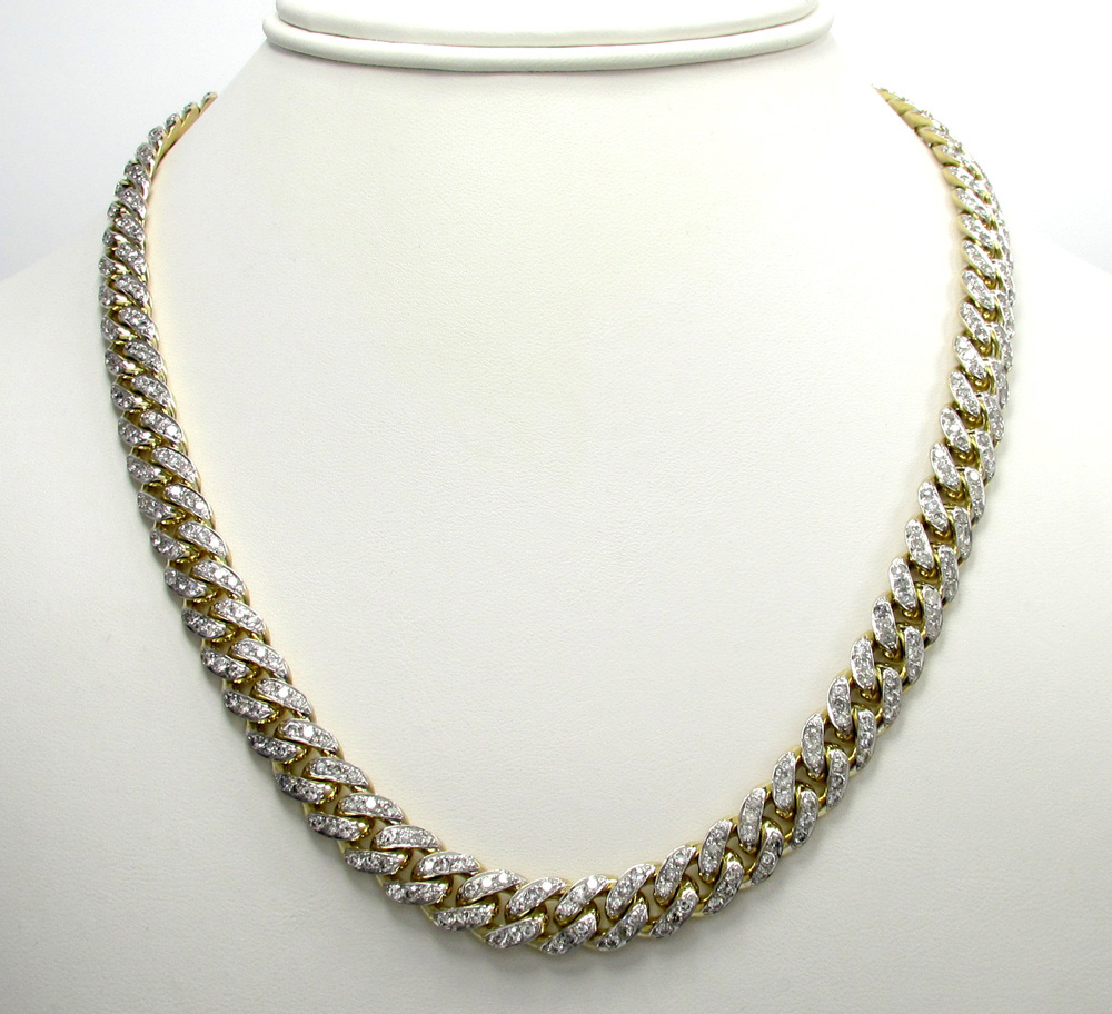 10k solid yellow gold thick diamond miami chain 26 inch 9.2mm 18.52ct