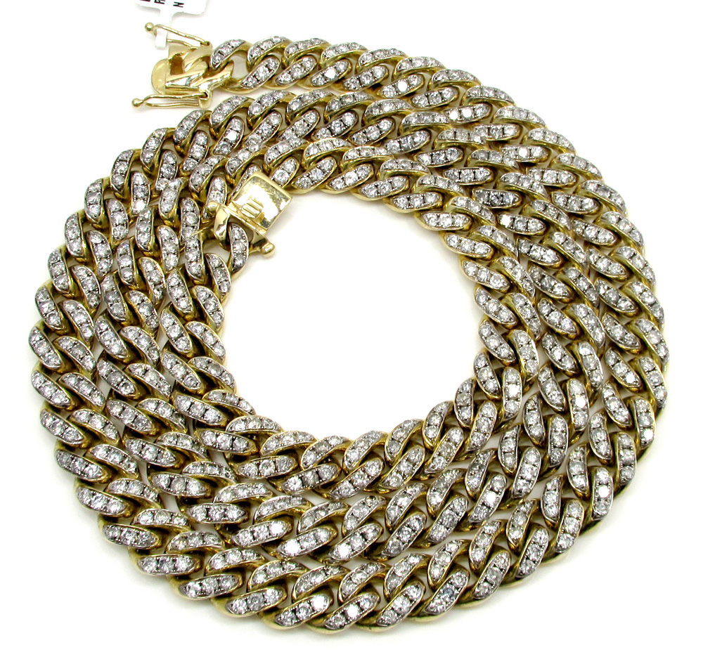 10k solid yellow gold super thick diamond miami chain 30 inch 11.5mm 40.01ct