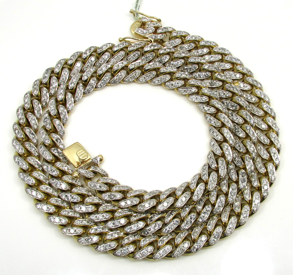 10k solid yellow gold xl diamond miami chain 26 inch 10mm 24.68ct