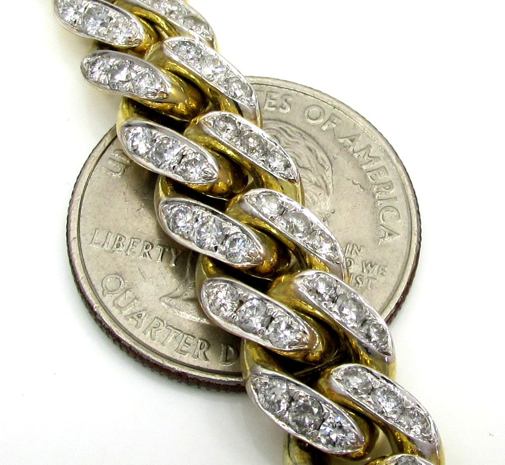 10k solid yellow gold xl diamond miami chain 26 inch 10mm 24.68ct