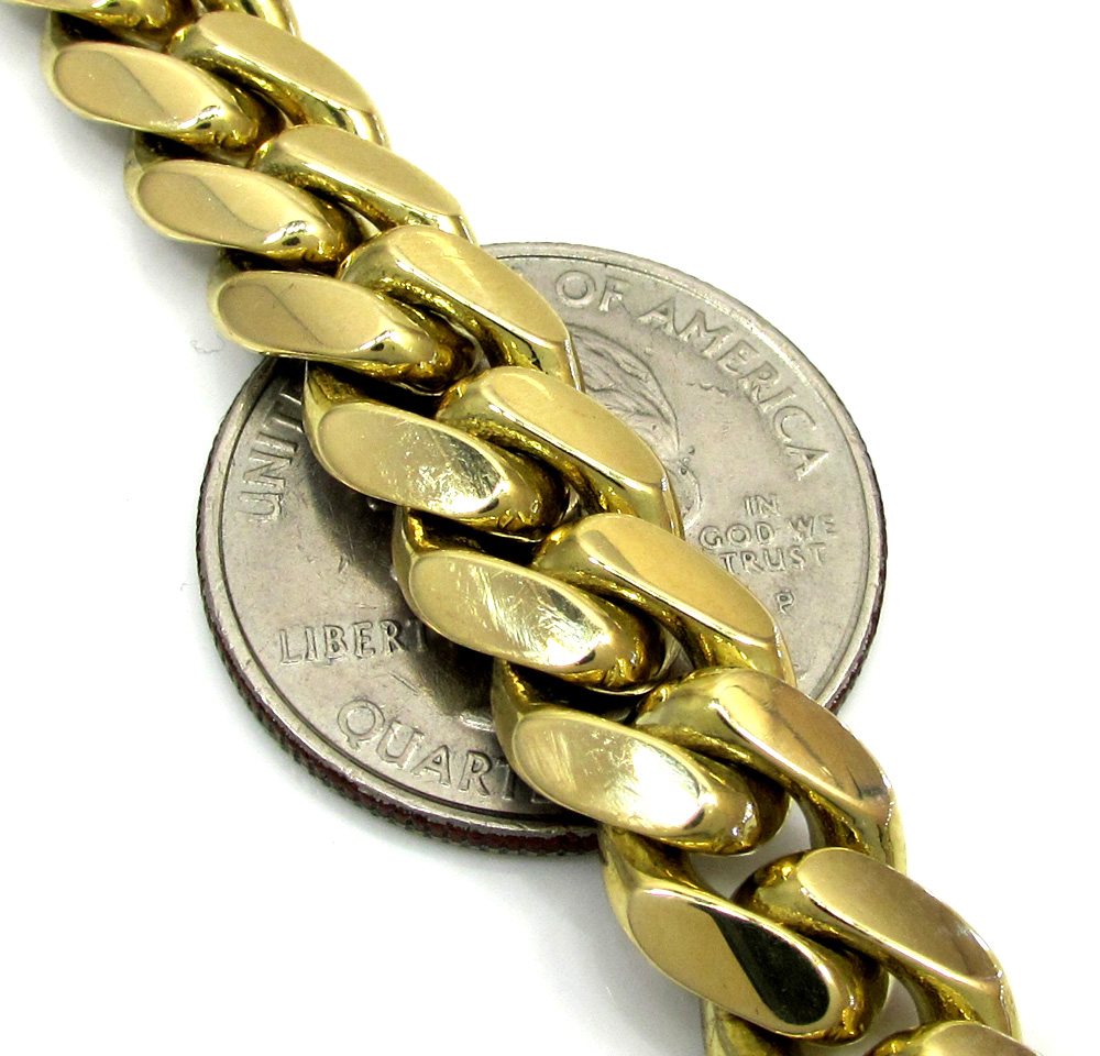 10k solid yellow gold xl diamond miami chain 26 inch 10mm 24.68ct