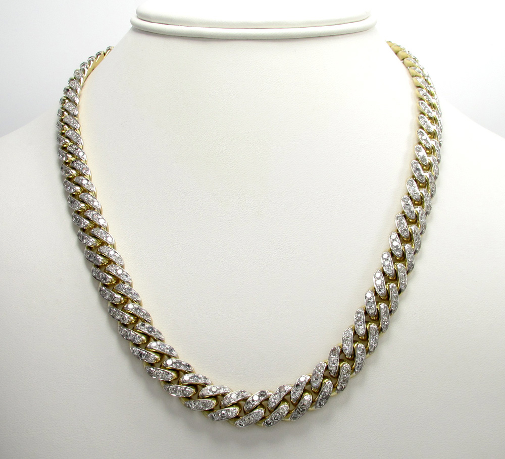 10k solid yellow gold xl diamond miami chain 26 inch 10mm 24.68ct