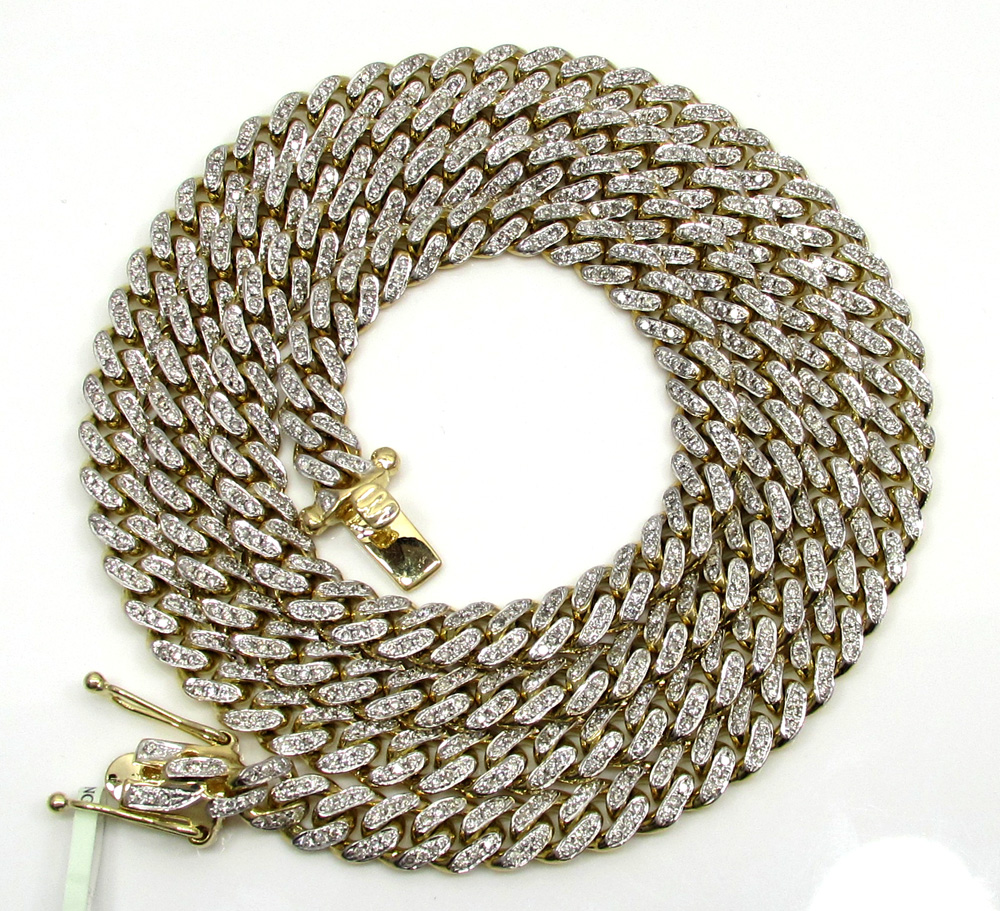 10k solid yellow gold diamond miami chain 20-30 inch 7mm 7.62ct