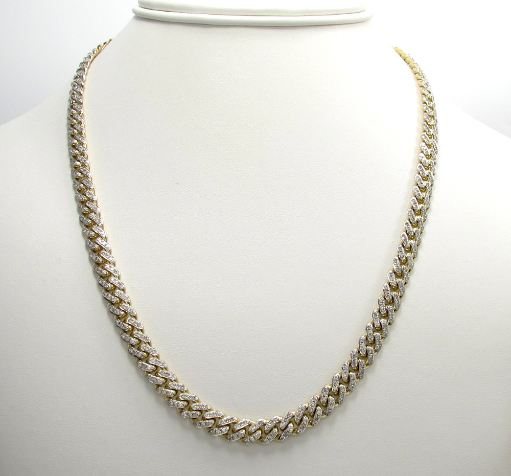 10k solid yellow gold diamond miami chain 20-30 inch 7mm 7.62ct