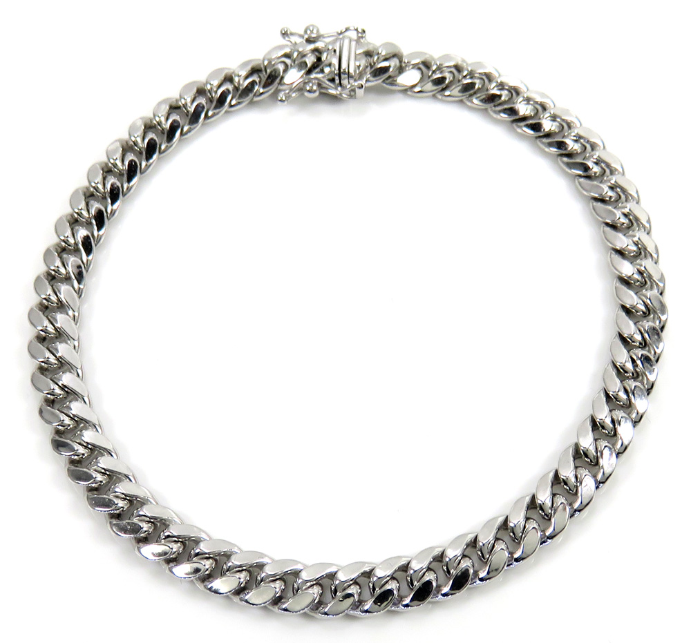 10k white gold medium hollow puffed miami bracelet 8.50 inch 6.5mm
