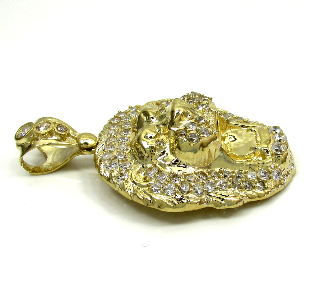 10k yellow gold large cz lion head pendant 1.50ct