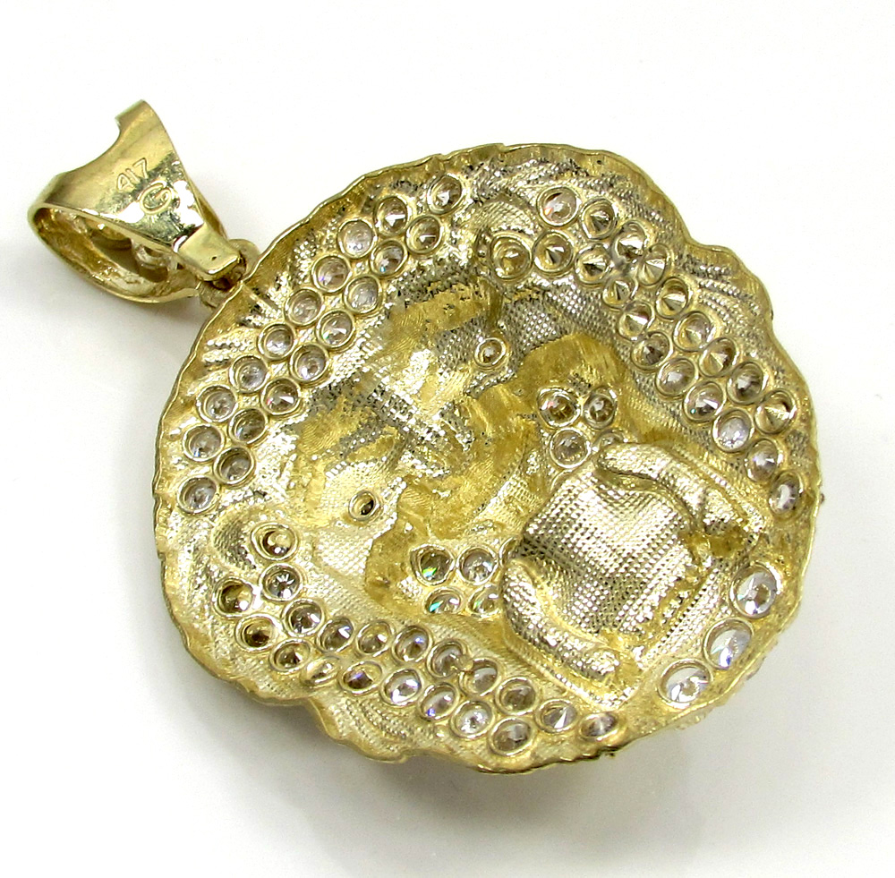 10k yellow gold large cz lion head pendant 1.50ct