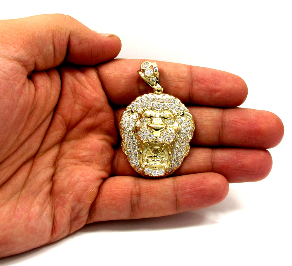 10k yellow gold large cz lion head pendant 1.50ct