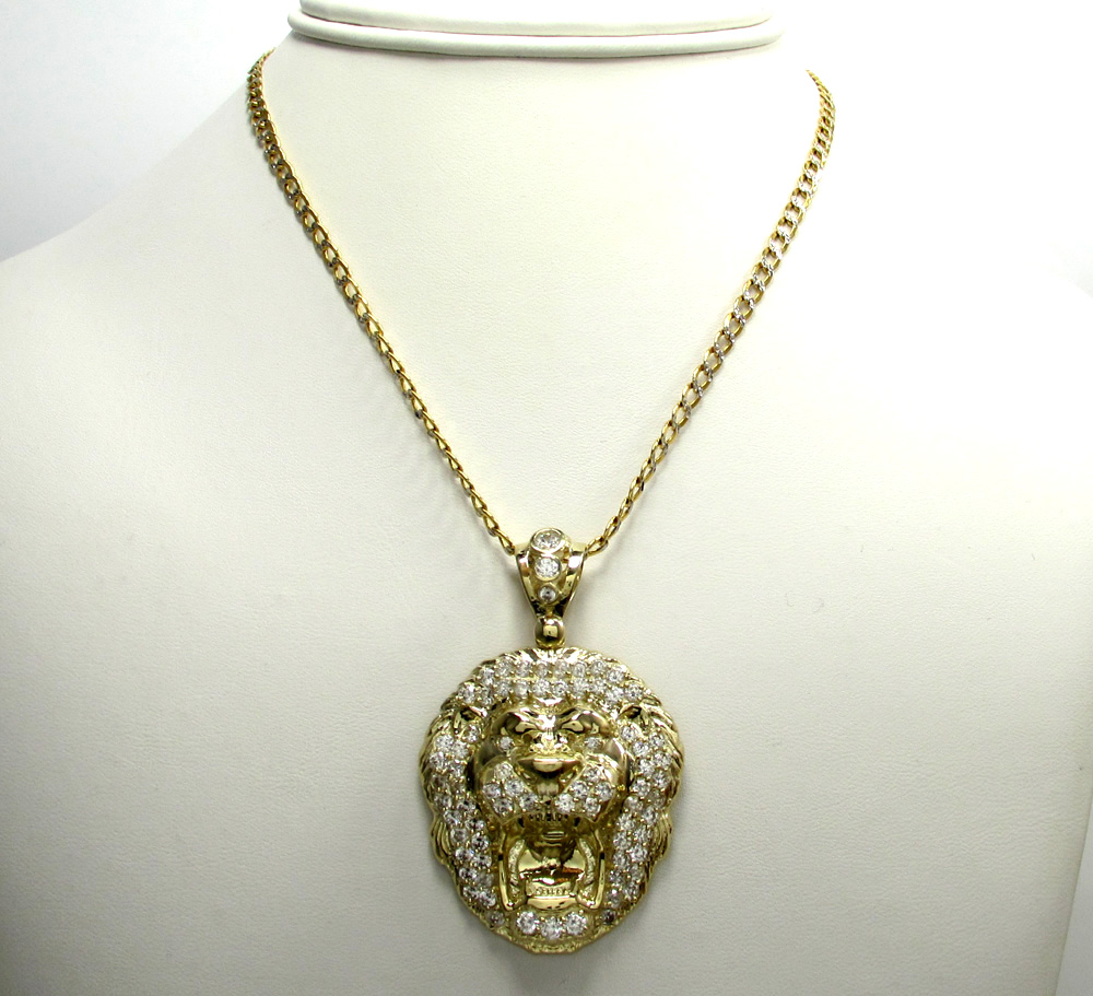 10k yellow gold large cz lion head pendant 1.50ct