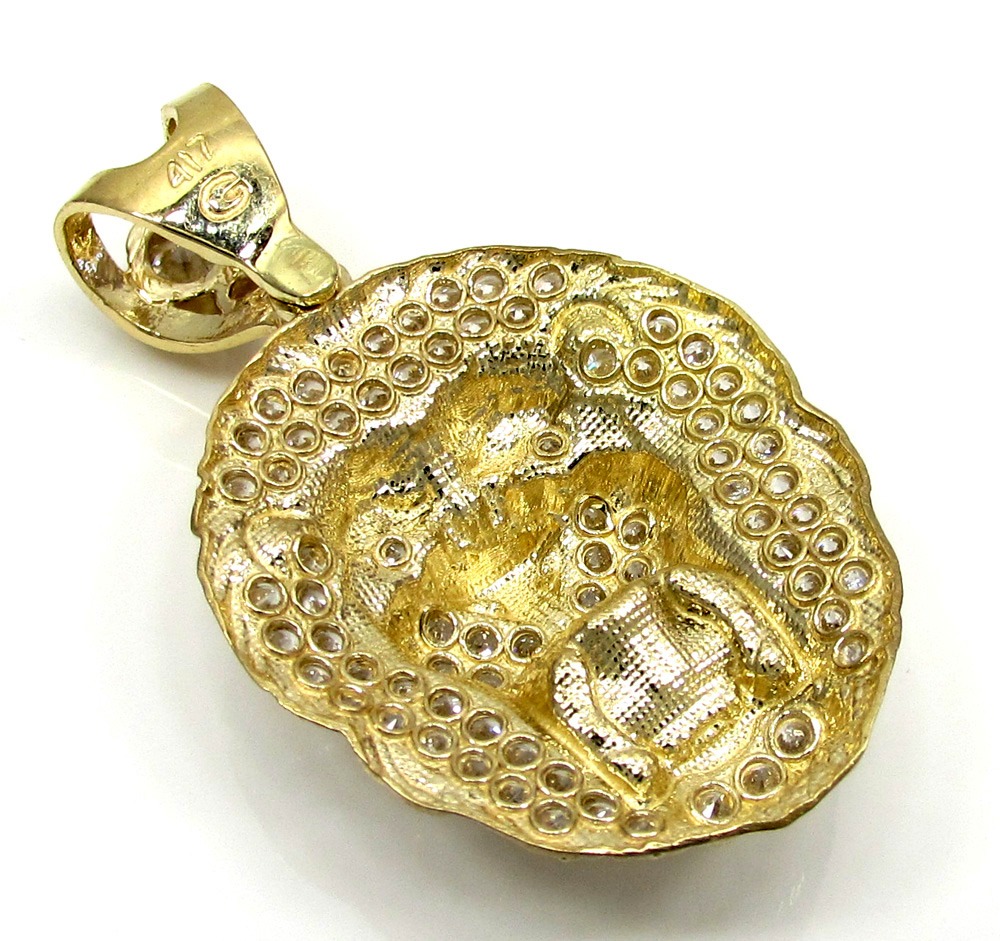 10k yellow gold medium cz lion head pendant 1.25ct