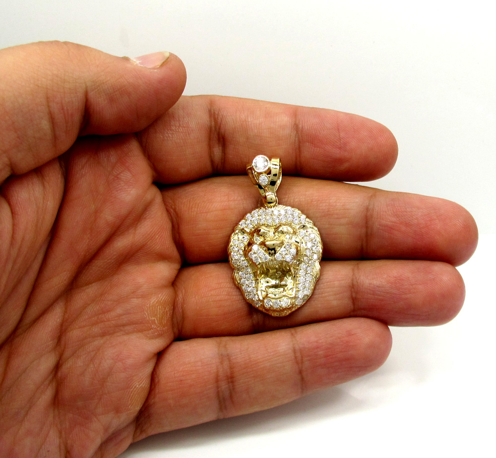 10k yellow gold medium cz lion head pendant 1.25ct - Image 4