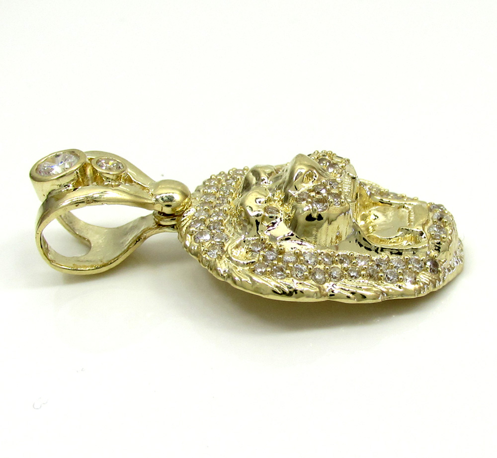10k yellow gold mini cz lion head pendant 1.00ct - Image 2
