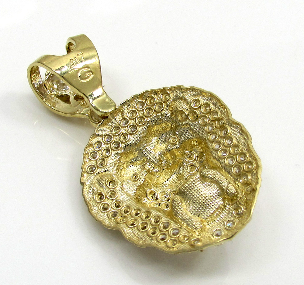 10k yellow gold mini cz lion head pendant 1.00ct