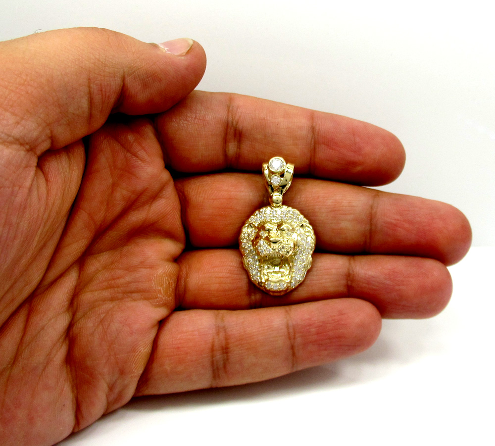 10k yellow gold mini cz lion head pendant 1.00ct - Image 4